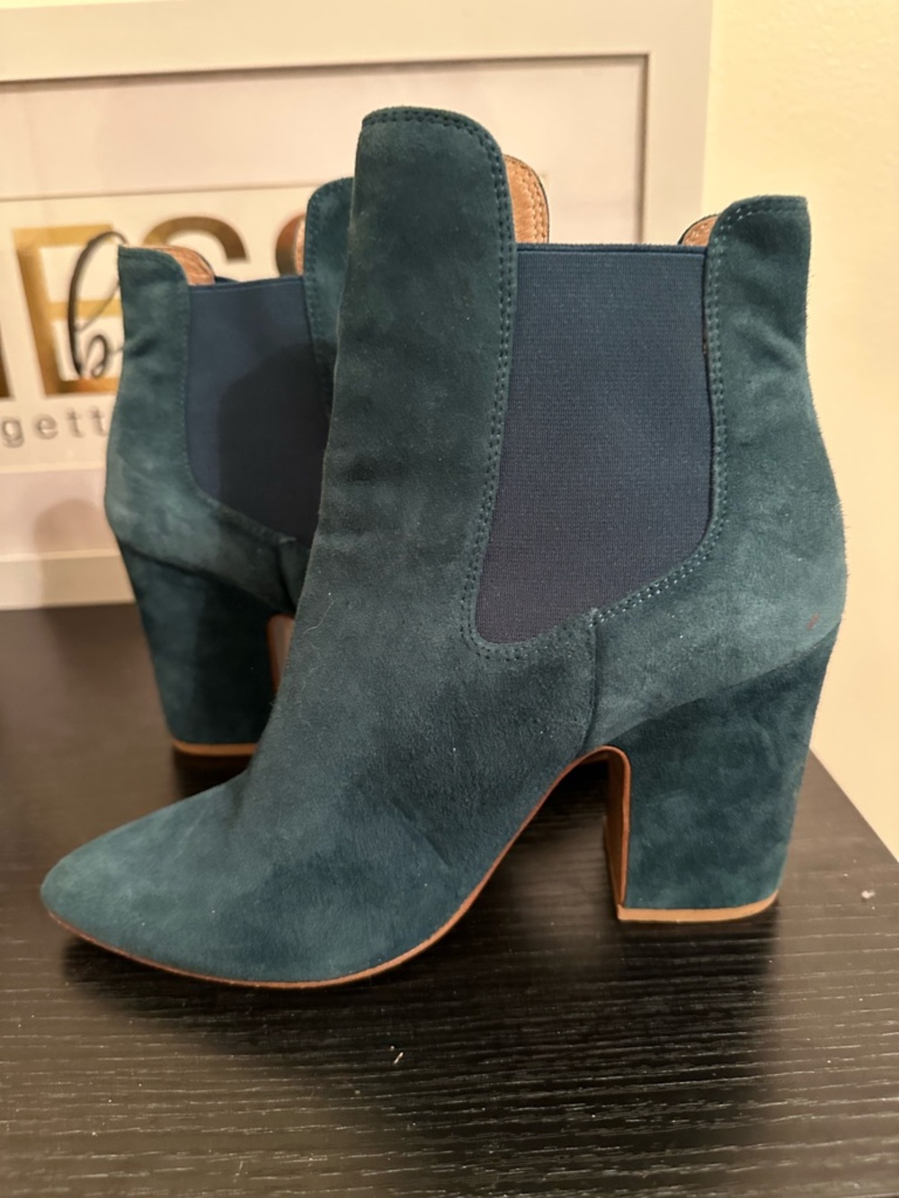 Chinese Laundry Teal Suede Block Heel Ankle Boots - Picture 9 of 9